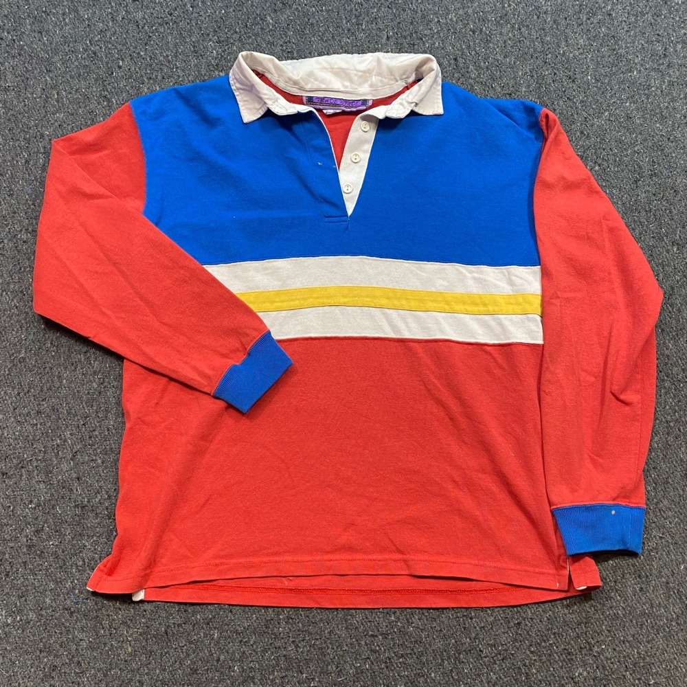 Trade Winds Rugby Shirt Sz M Mens Red Blue Colorblock 90s Skater Long Sleeve
